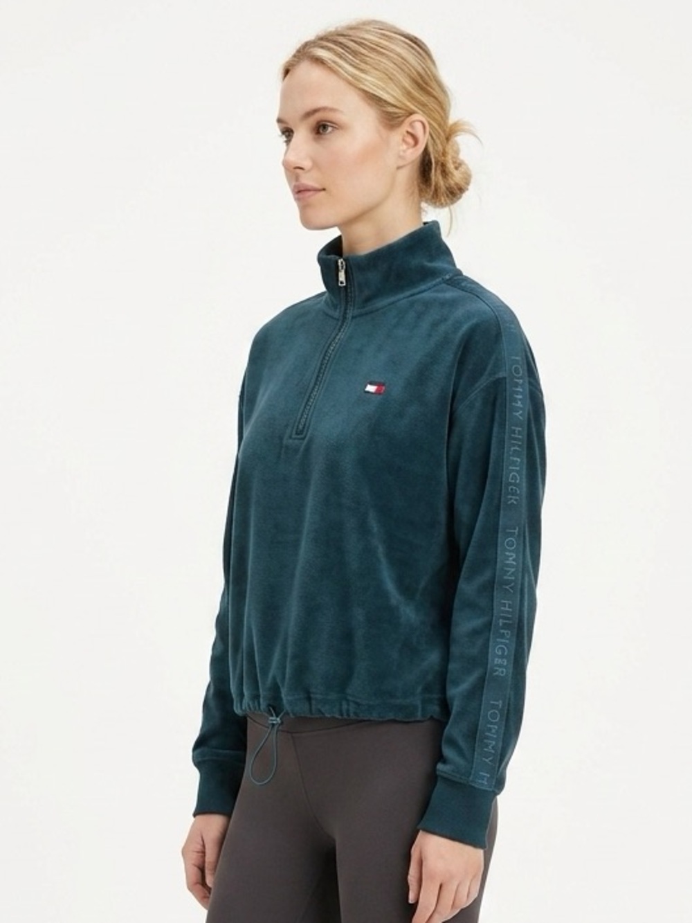 Tommy Hilfiger Teal Velour Half-Zip Pullover